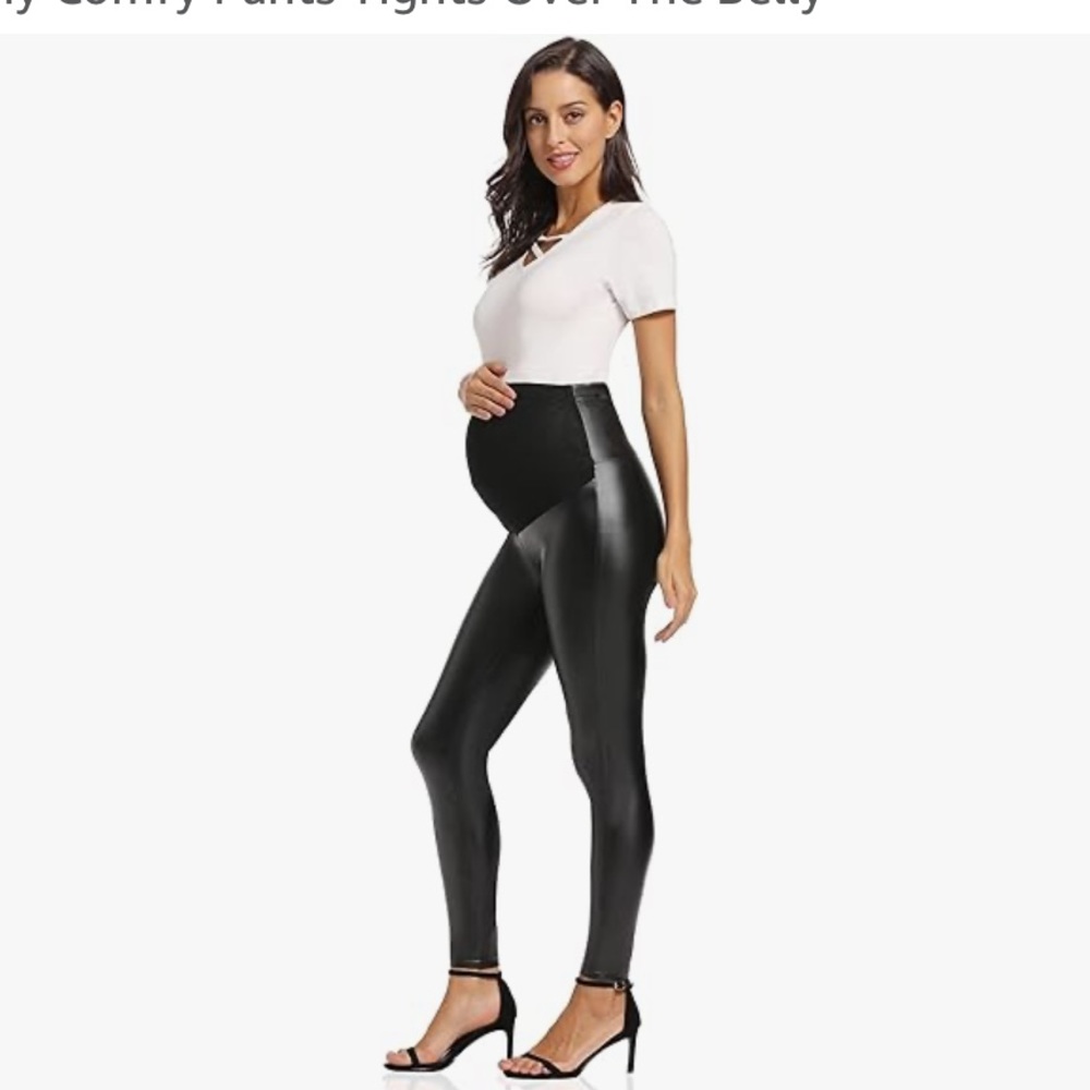 Foucome Maternity Size Medium High Waisted Over The Belly Faux Leather Leggings